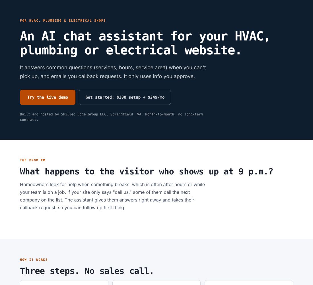 Preview of the Website Chat Assistant page