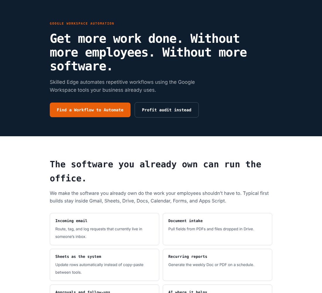 Preview of the Google Workspace Automation page